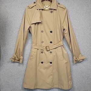 MICHAEL Michael Kors Trench Rain Coat Womens L Light Tan Gold Hardware Classic
